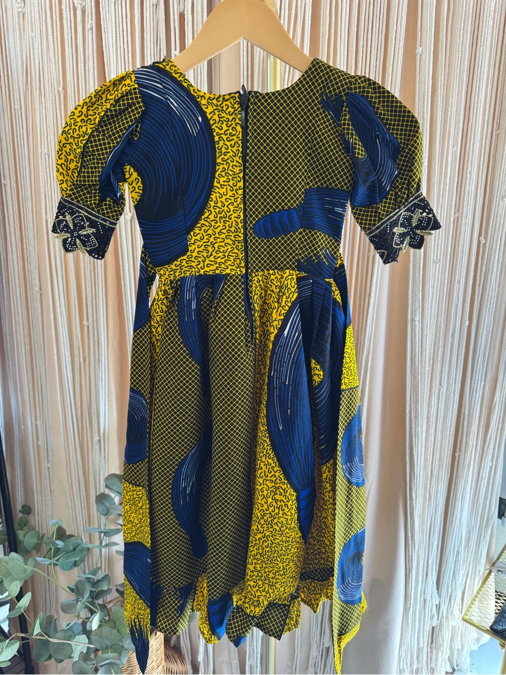 African Wax Print Ankara Children’s short sleeve maxi dress gown lace flower bow - Picture 13 of 16